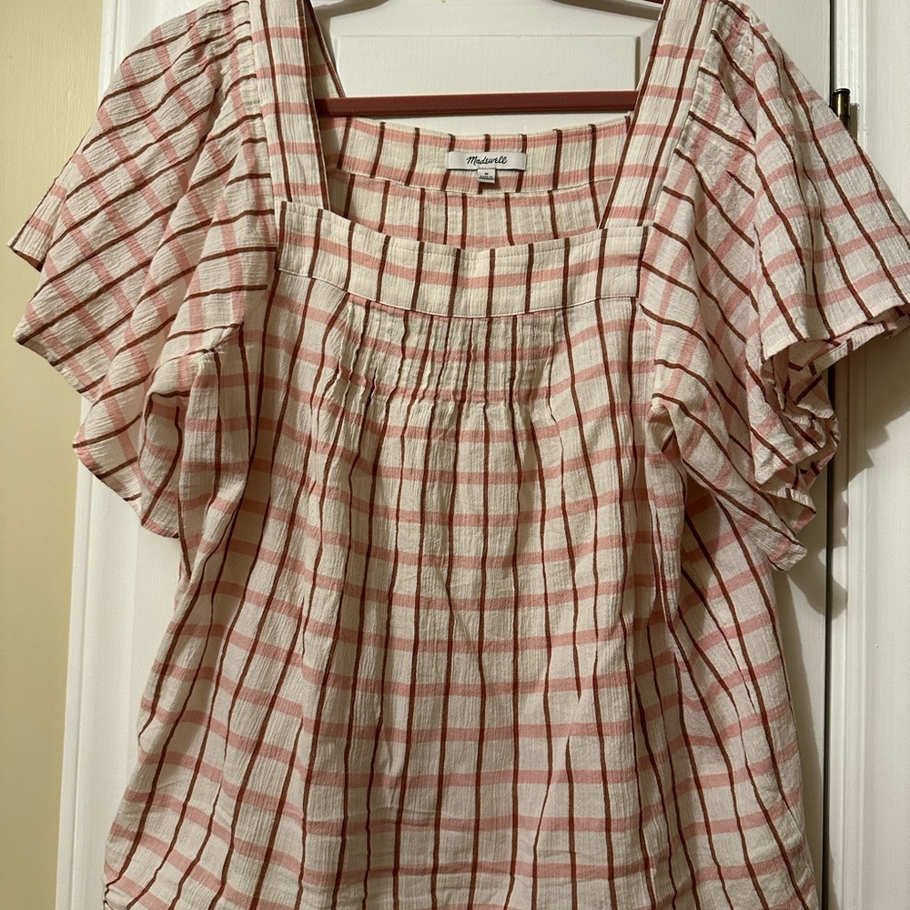 Madewell Pink and White Checkered Blouse